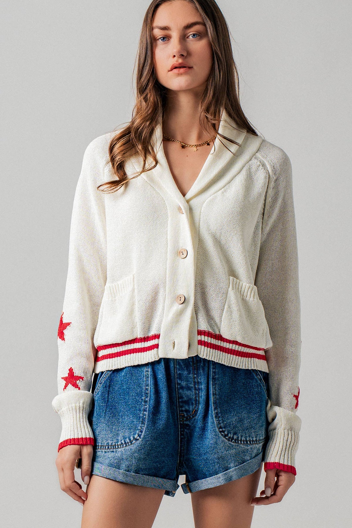 American Flag Star Shawl Collar Cardigan