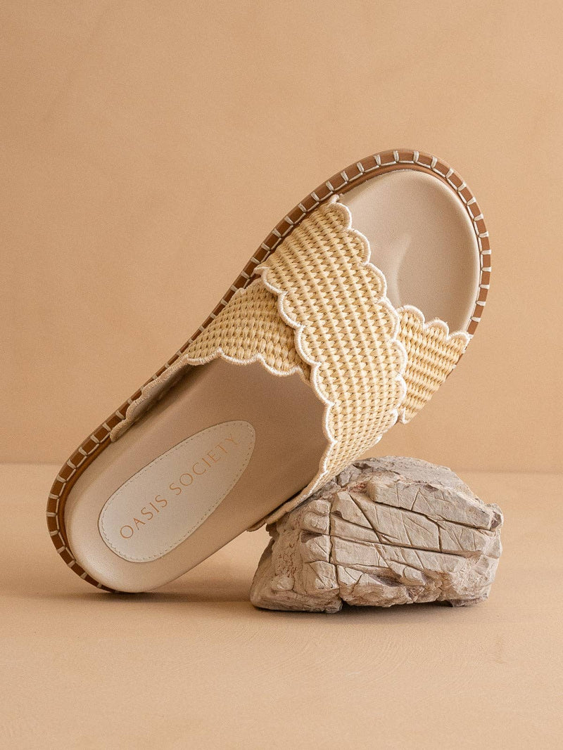 The Fabby Beige Double Strap Raffia Slide