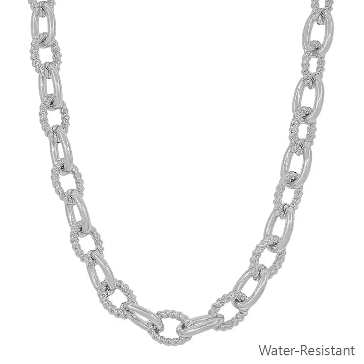 Water Resistant Silver Chunky Oval 16"-18" Chain Necklace