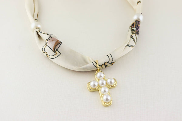 Pearl Cross Scarf Necklace
