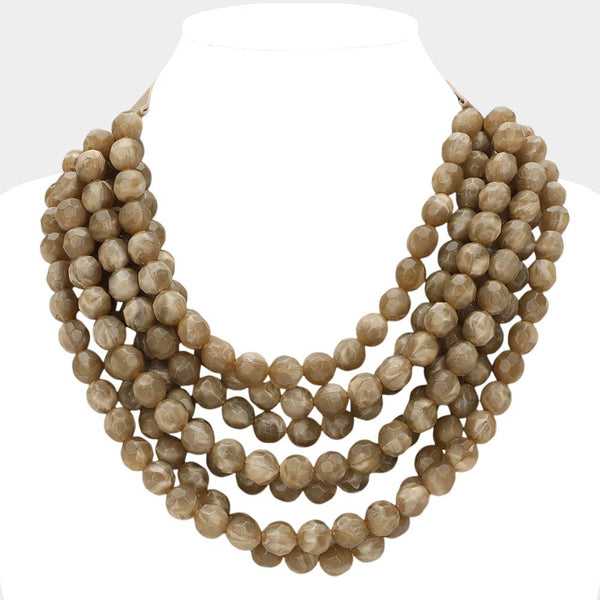 Chunky Bead Layered Magnetic Necklace: Brown