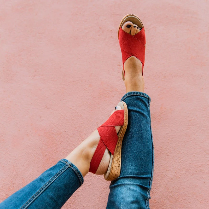 Atlantic Sling Back Stretch Sandal: Red