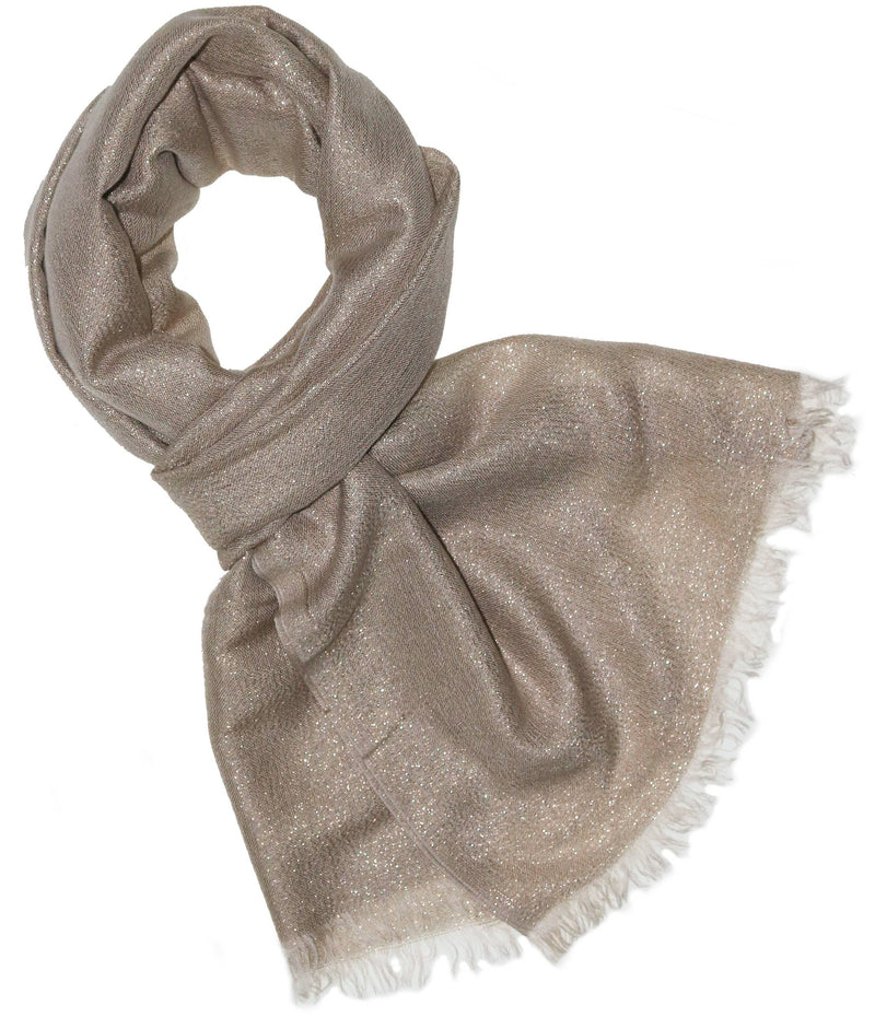 Solid Metallic Woven Evening Wrap: Taupe