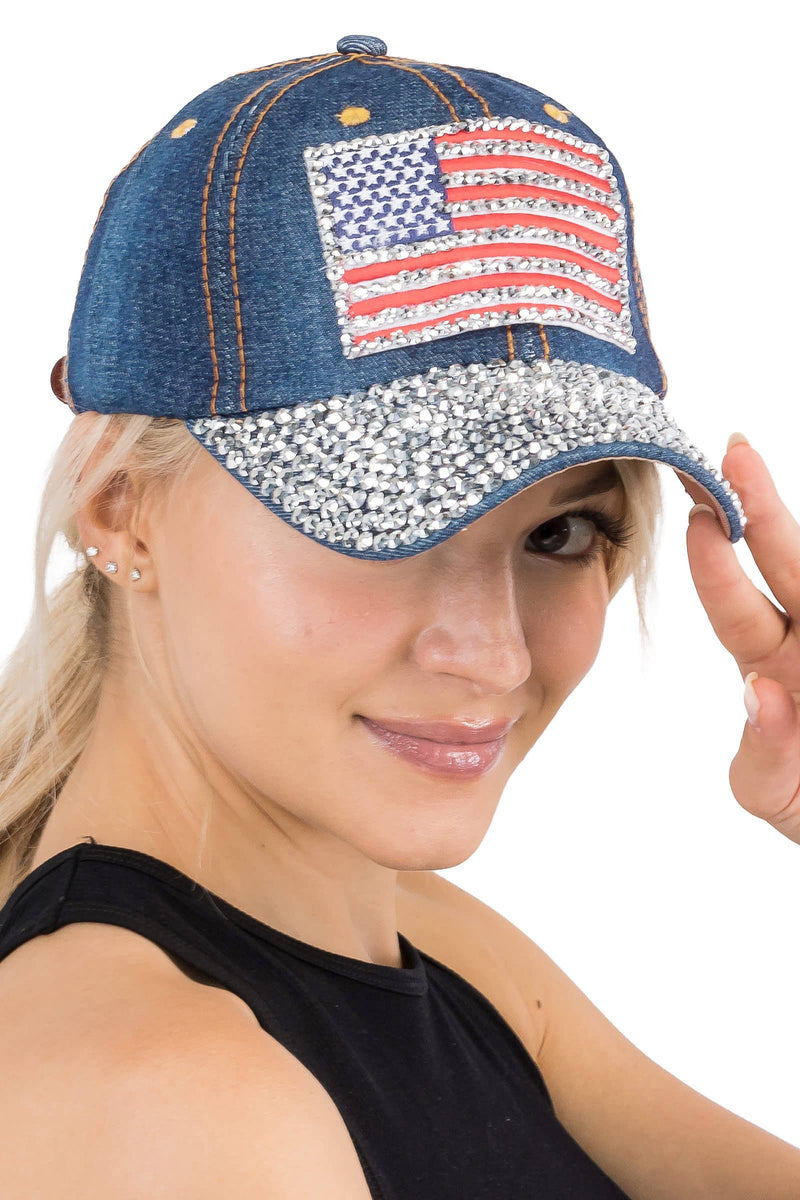 American Flag Denim Baseball Cap - 2 Colors