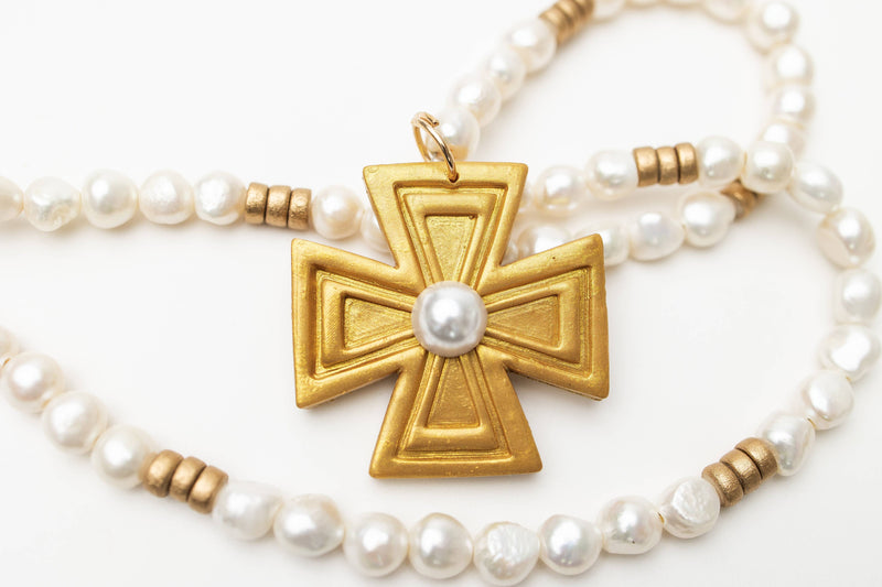 34" Fresh Water Pearls with Anna Pearl Cross