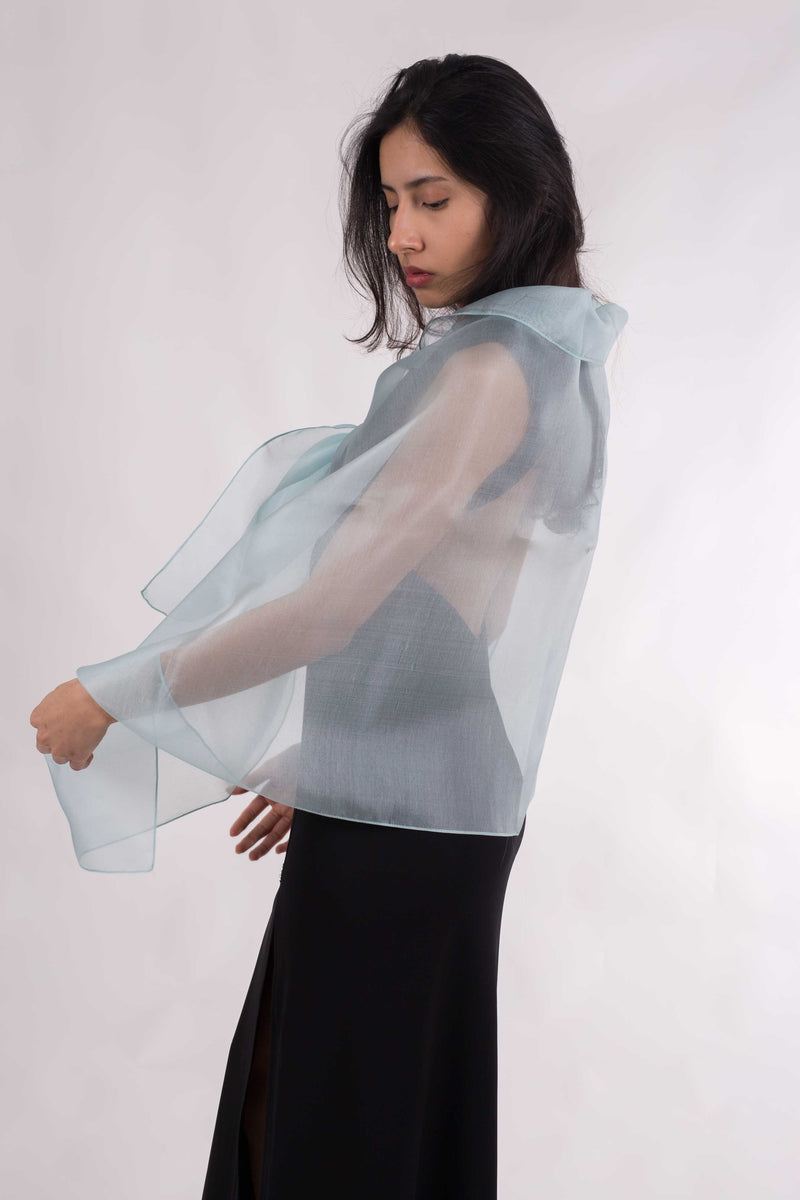Natural Silk Organza Shawl: Blue