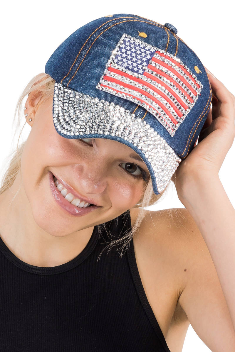 American Flag Denim Baseball Cap - 2 Colors