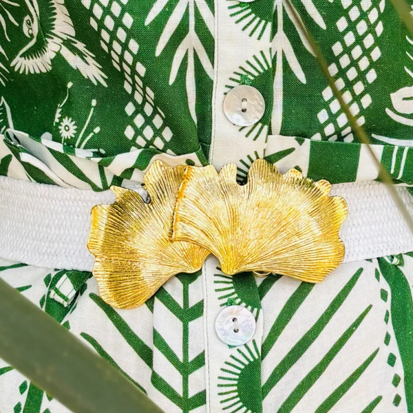 Ginkgo Interchangeable Artisan Belt Buckle w/ Gold Finish