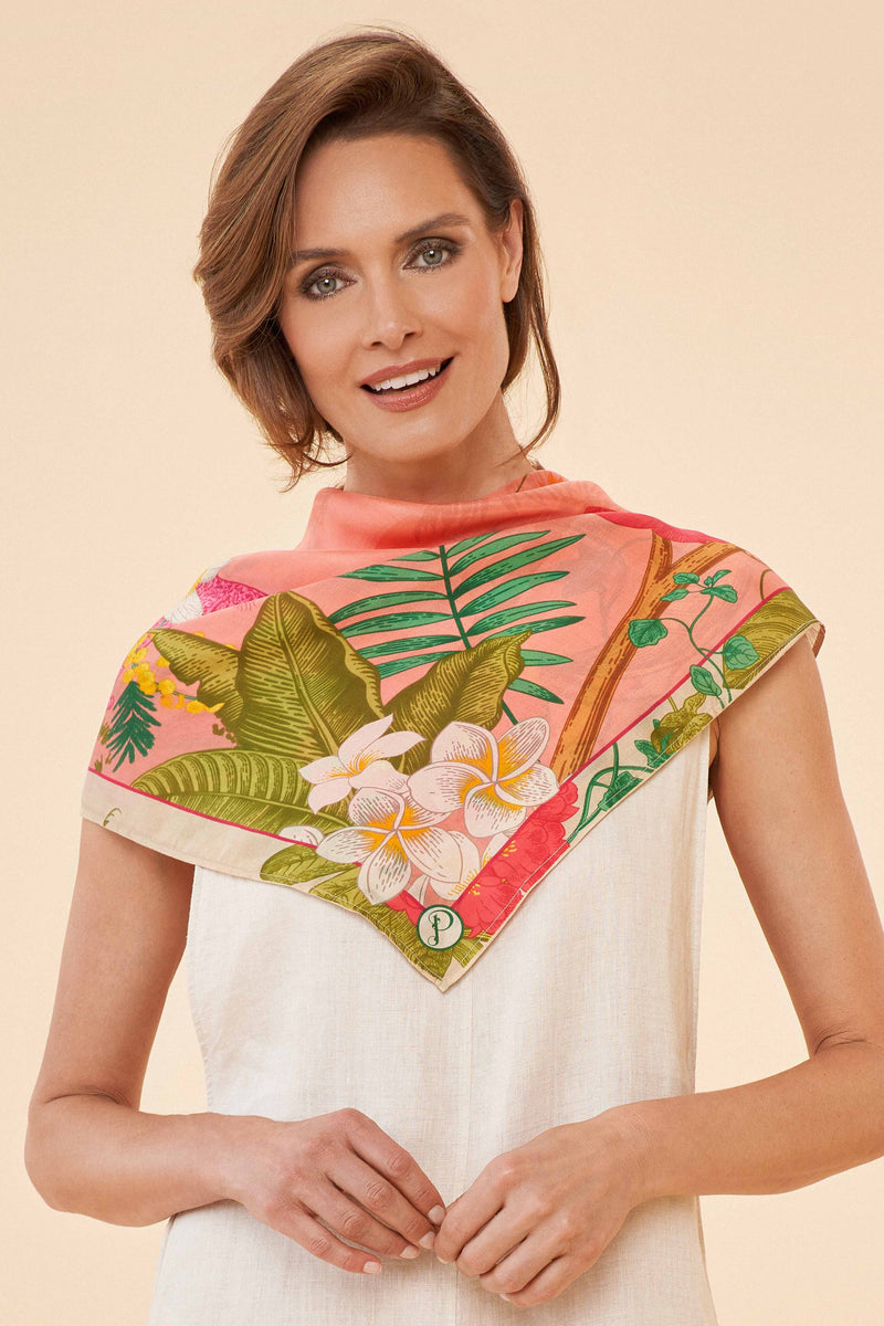 Silk Tropical Floral and Fauna Scarf