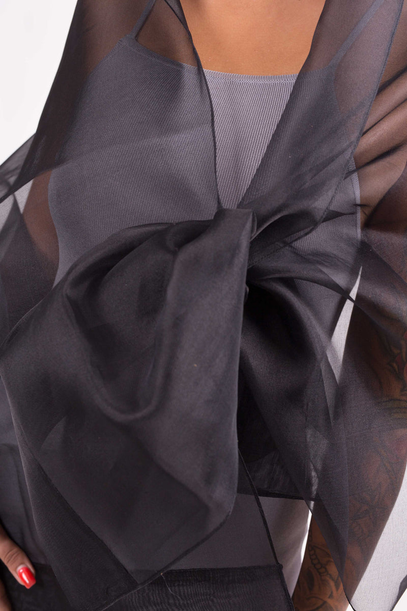 Natural Silk Organza Shawl: Black