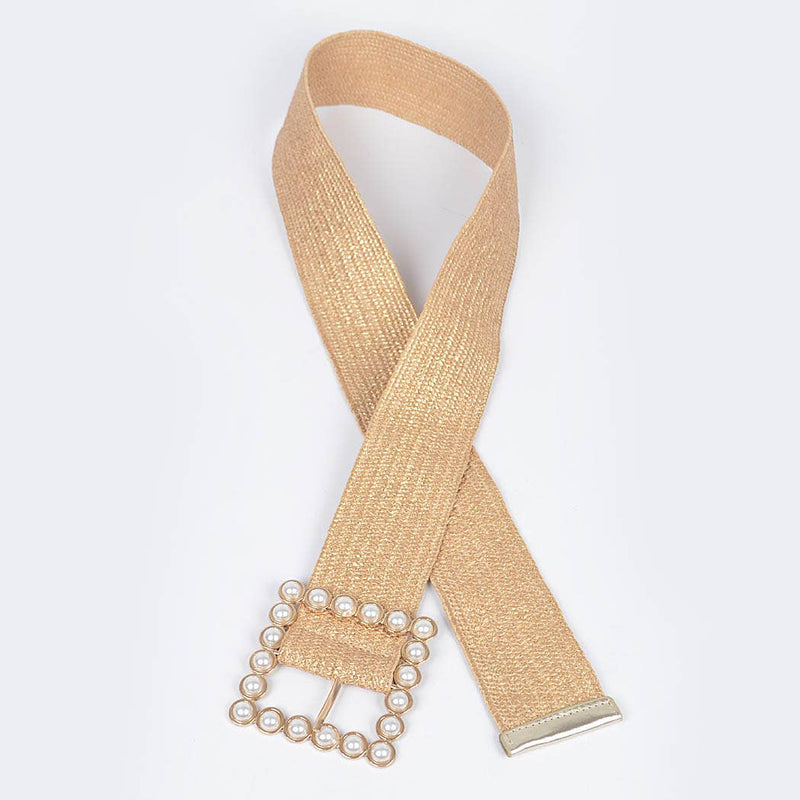 Wide Pearl Buckle Elastic Belt - 2 Colors
