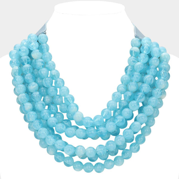 Chunky Bead Layered Magnetic Necklace: Blue