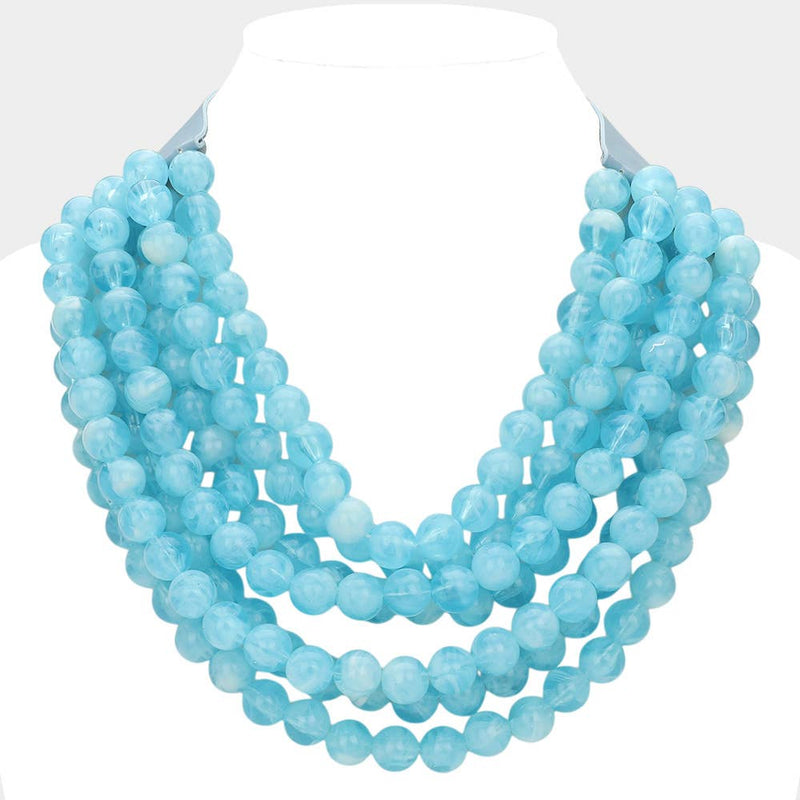 Chunky Bead Layered Magnetic Necklace: Blue