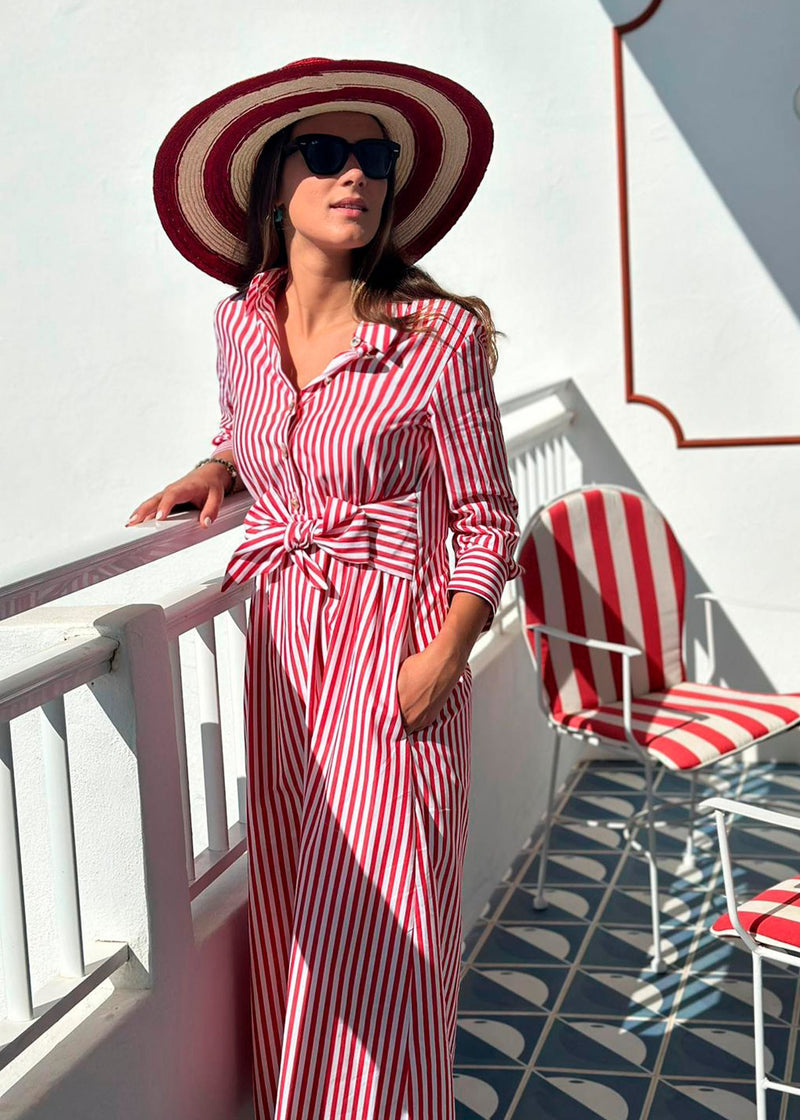 Red/White Bow Stripe Dress