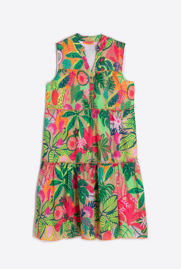 Isa Tropical Print Voile Dress