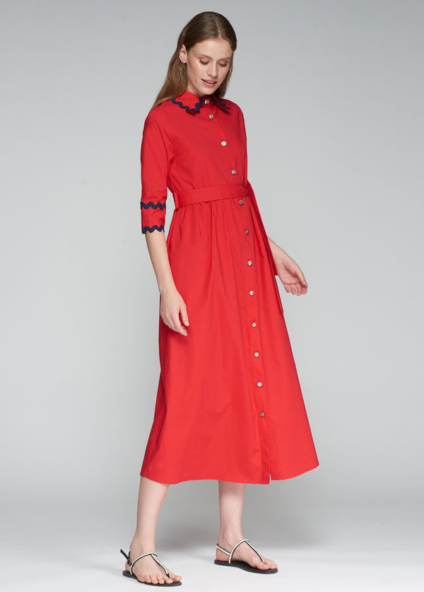 Natalia Red Poplin Dress