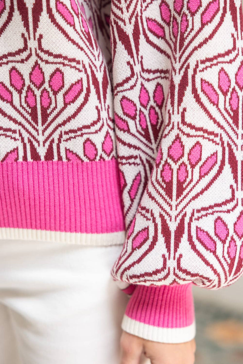Quarter Zip Floral Sweater Top