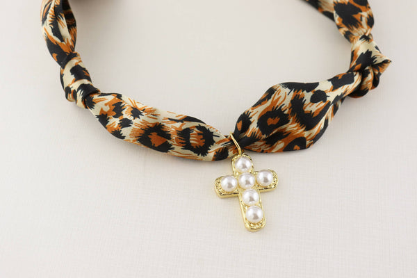 Leopard Scarf Cross Necklace