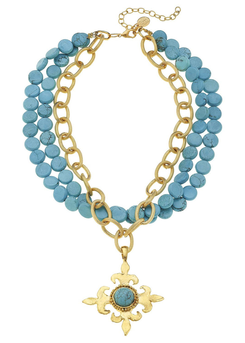 Fleur Cross Multi-Strand Turquoise Necklace
