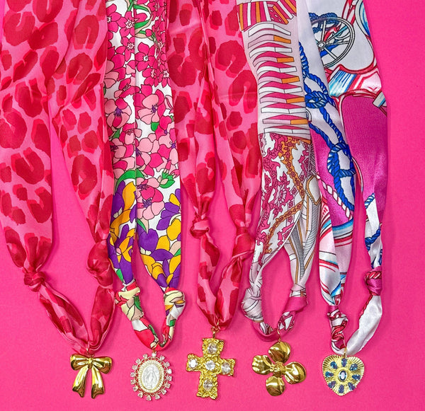 Pink Scarf w/ Gold Flower