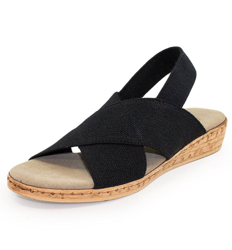 Atlantic Sling Back Stretch Sandal: Black Linen