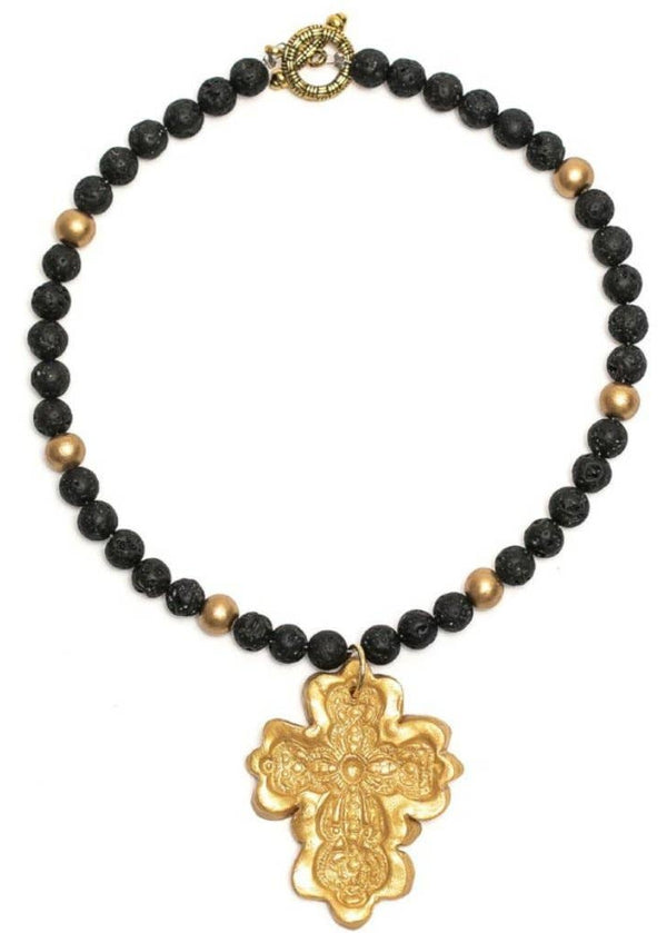 Black Lava with Cherrie Cross Necklace