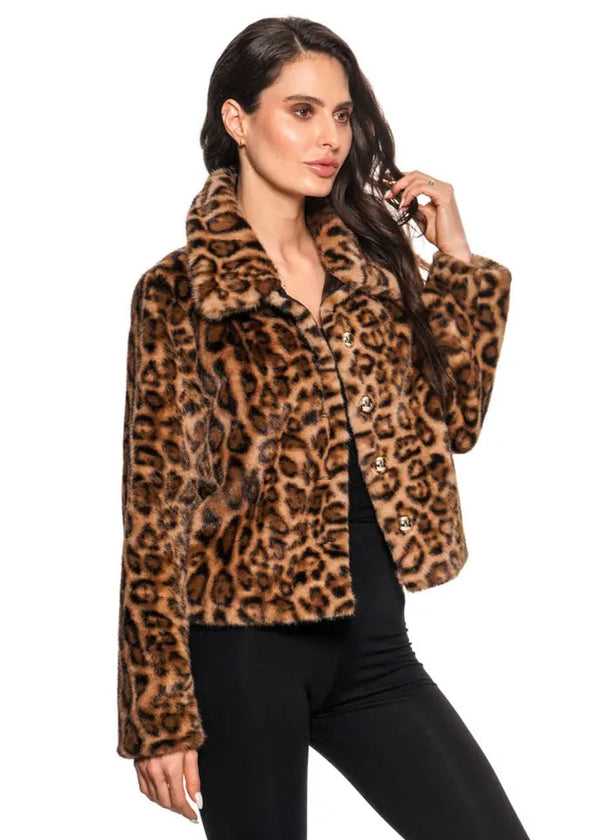 Cropped Faux Fur Leopard Jacket