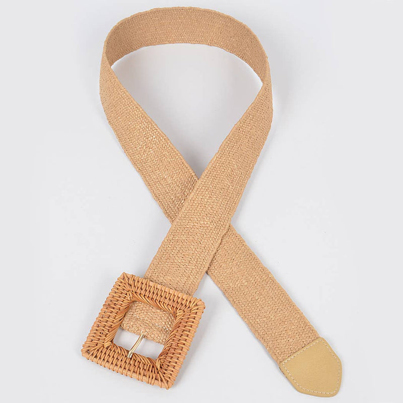 Elastic Twine Buckle Belt: Beige