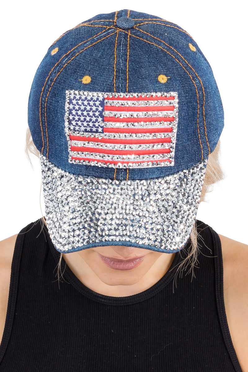 American Flag Denim Baseball Cap - 2 Colors