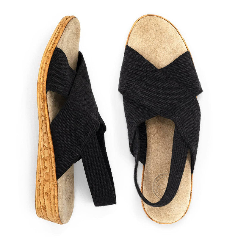 Atlantic Sling Back Stretch Sandal: Black Linen