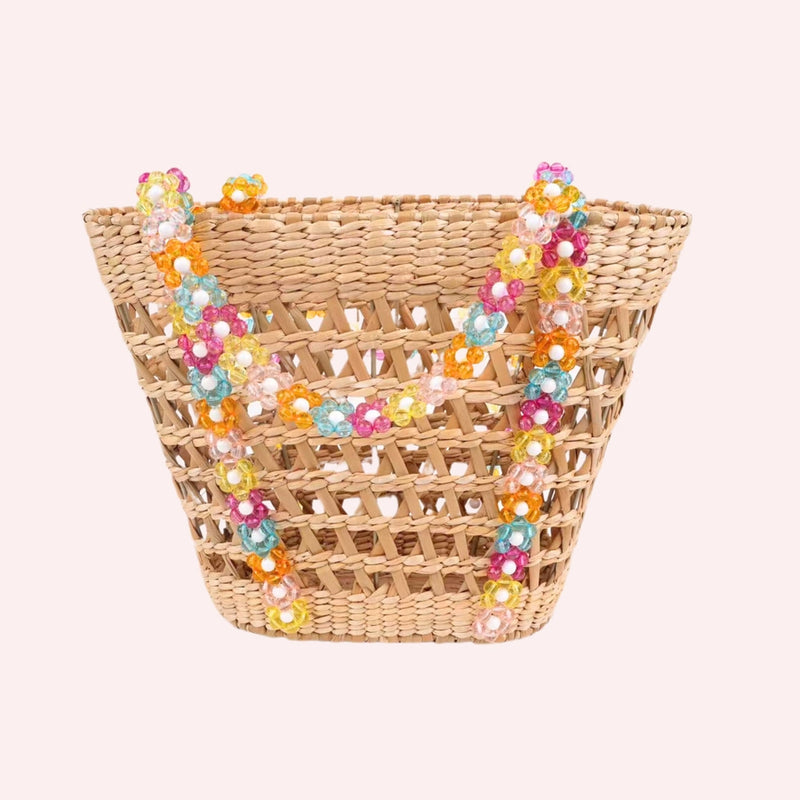 Beaded Beach Basket Tote