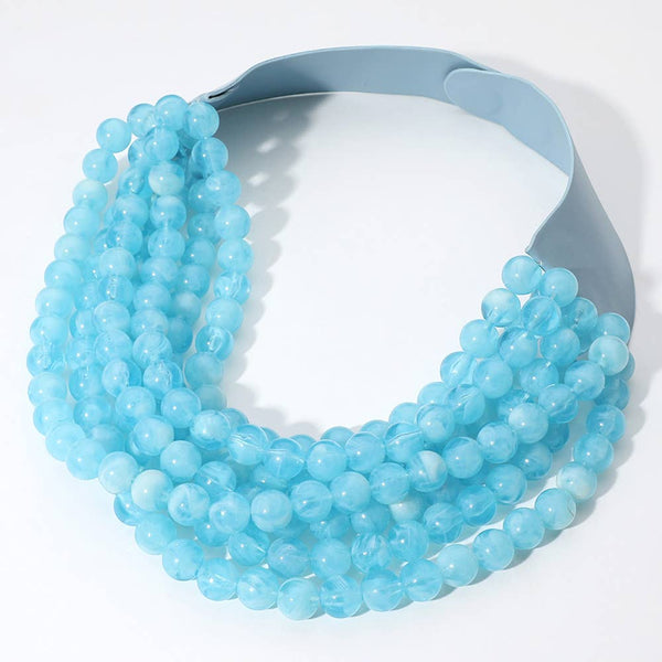 Chunky Bead Layered Magnetic Necklace: Blue