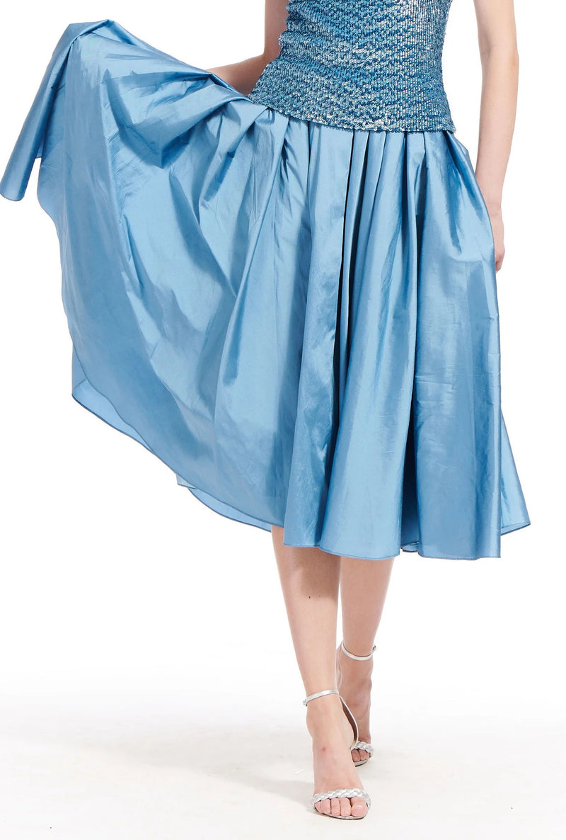 Spring Taffeta Tea Length Midi Skirt 0 French Blue