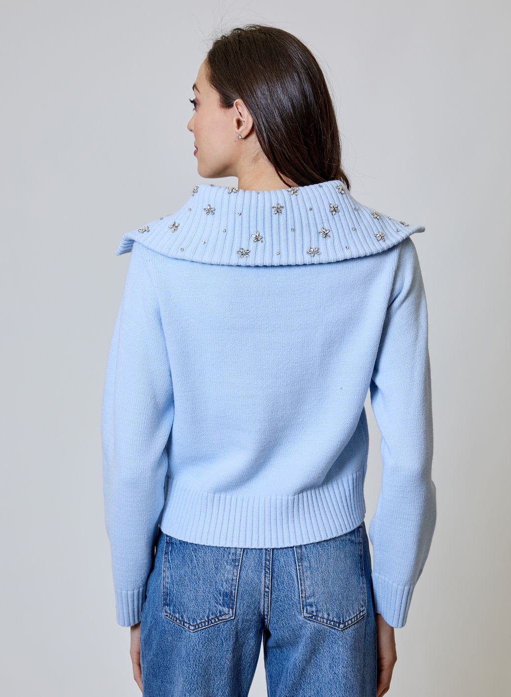 Zip Up Wide Collar Emboidered