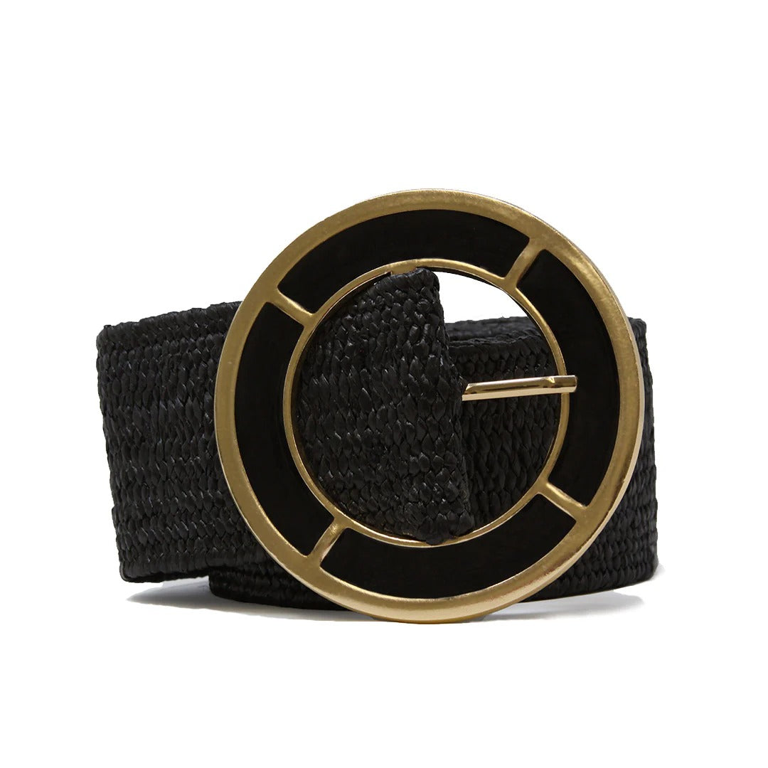 Metallic Buckle Straw Belt