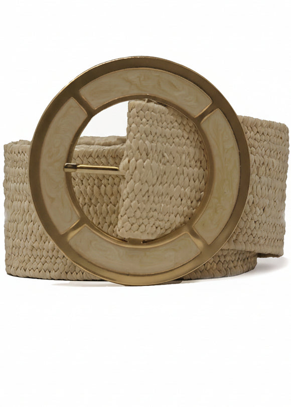 Metallic Buckle Straw Belt