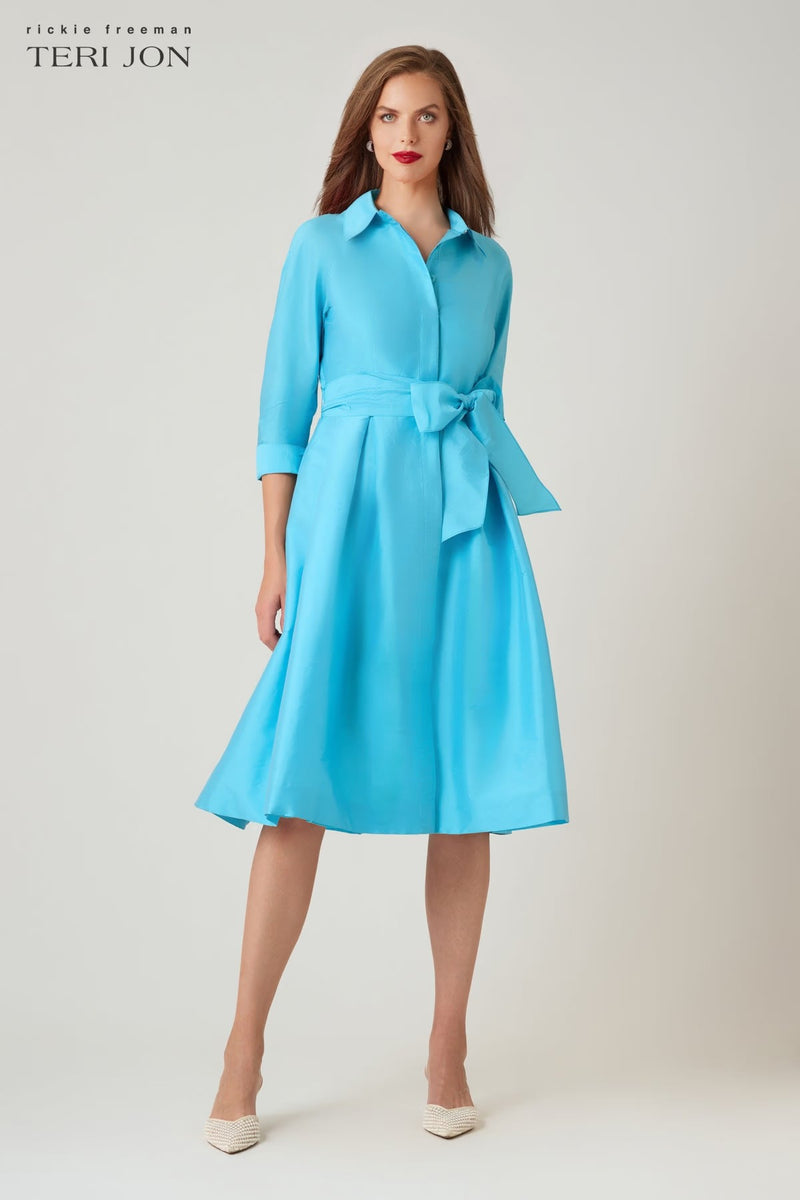 Teri Jon 3/4 Sleeve Belted Taffeta Shirt Dress Size 14 Teri Jon 3/4 Sleeve Belted Taffeta Shirt Dress Size 14