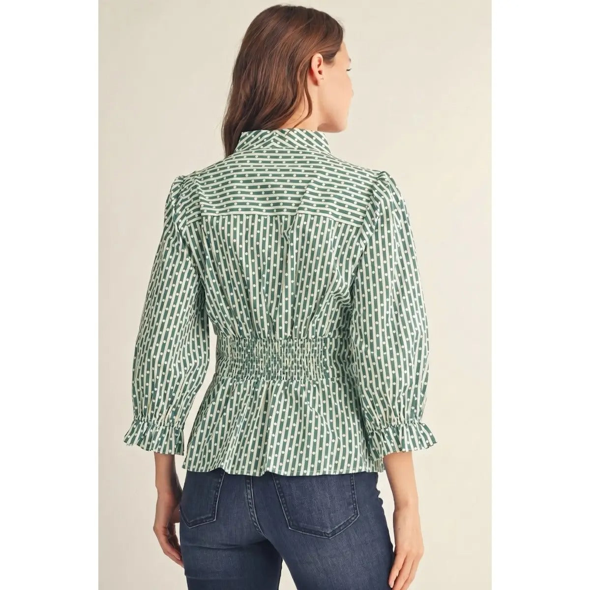 Stripe Polka Dot Peplum Blouse