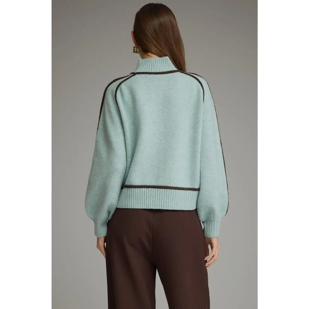 Solid Long Balloon Sleeve Sweater Top