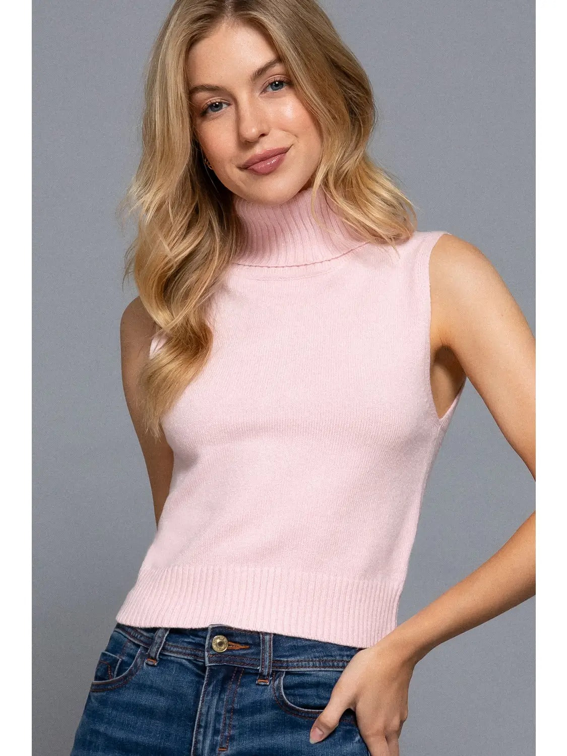 Sleeveless Turtle Neck Sweater Top