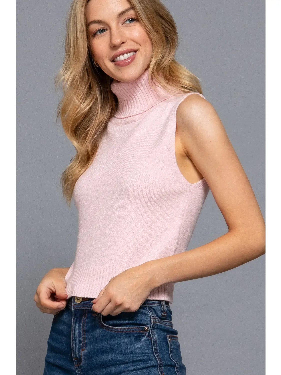 Sleeveless Turtle Neck Sweater Top