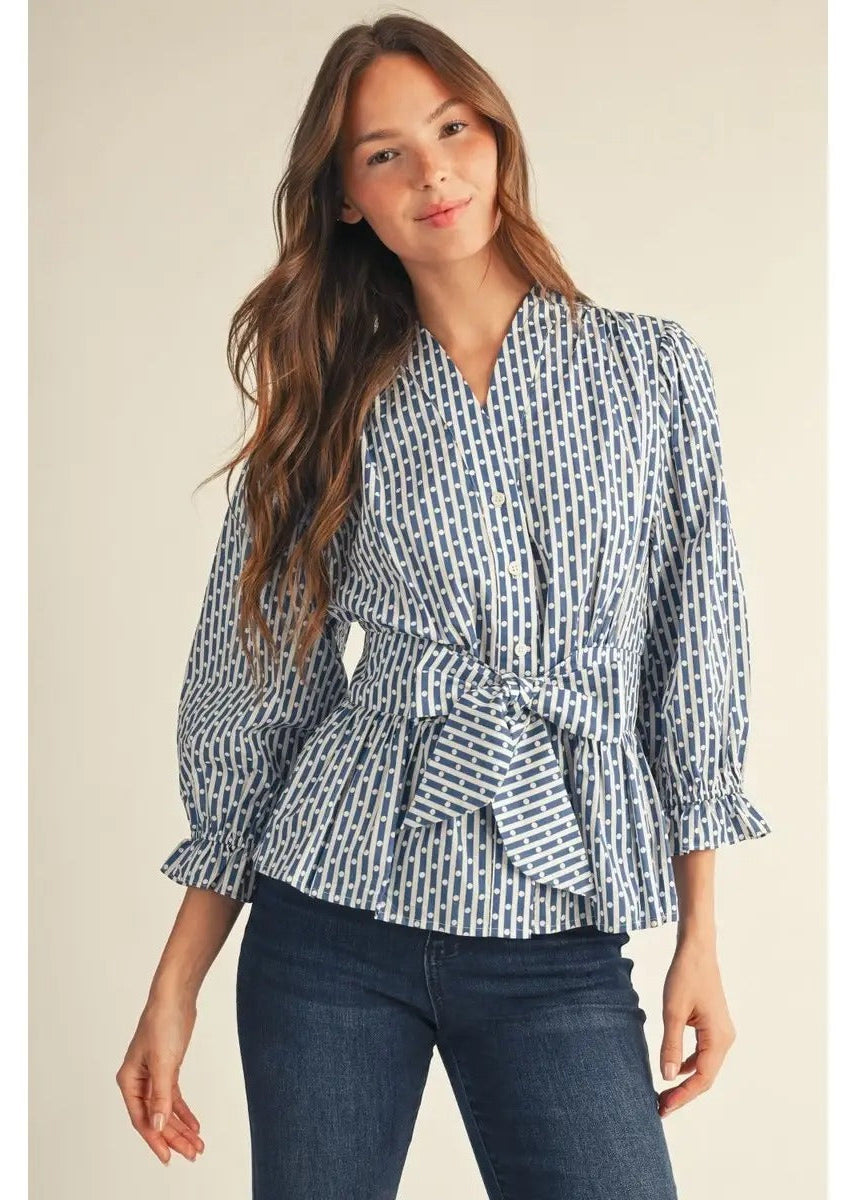 Stripe Polka Dot Peplum Blouse