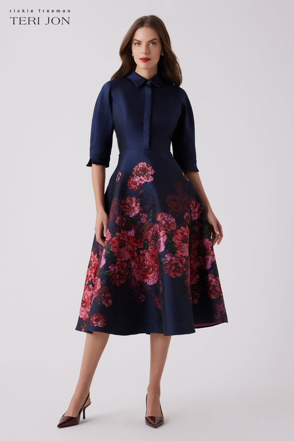 Jacquard Floral Paisley Shirt Waist Dress