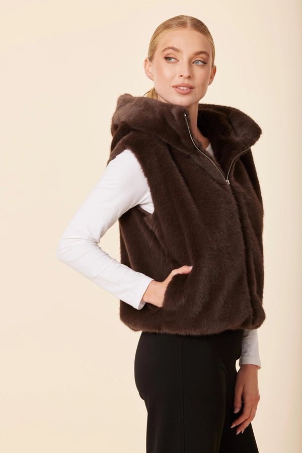 Faux Fur Zip Hooded Vest