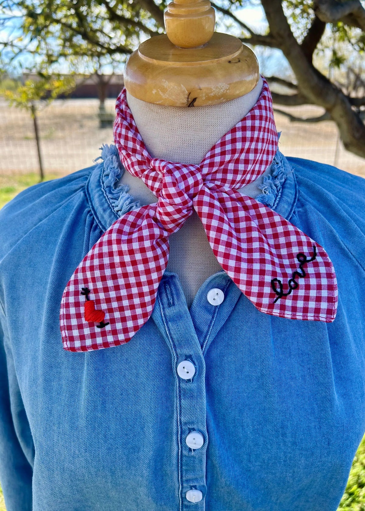 My Love Gingham Embroidered Bandana