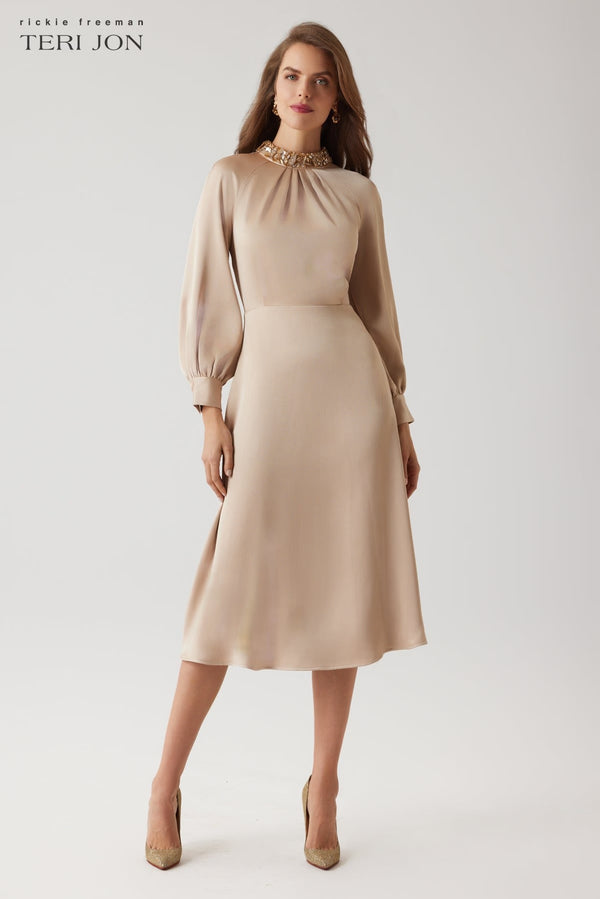 Crepe Back Satin Jewel Neck Dress
