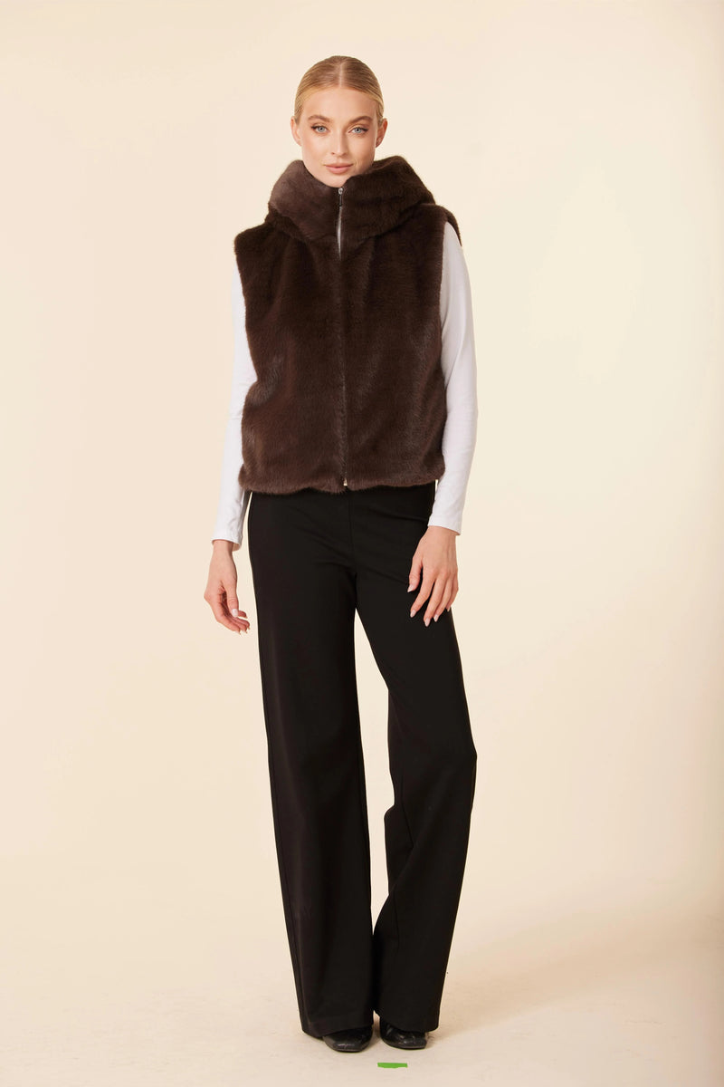 Faux Fur Zip Hooded Vest