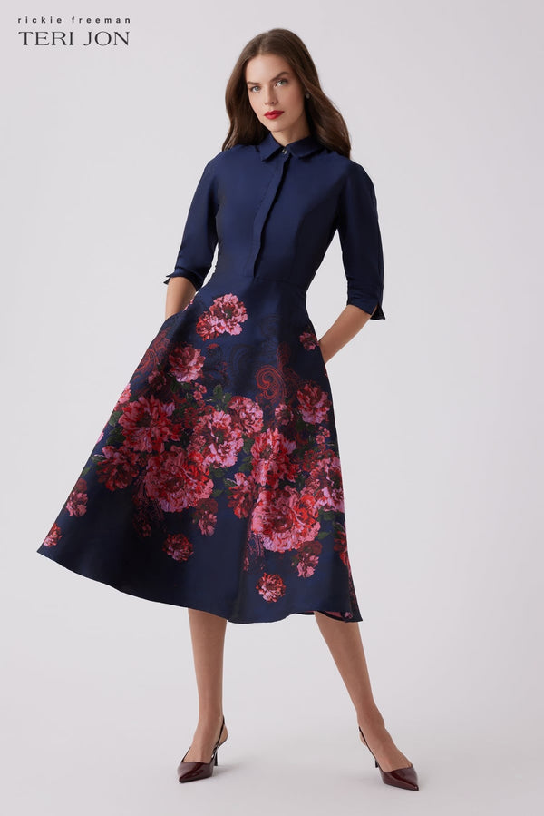 Jacquard Floral Paisley Shirt Waist Dress