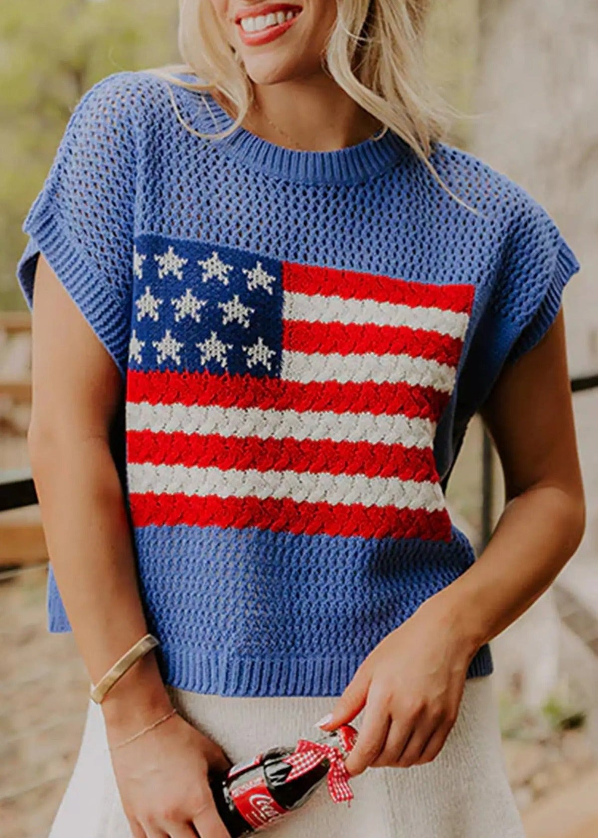 Flag Graphic Short Sleeve Sweater Top