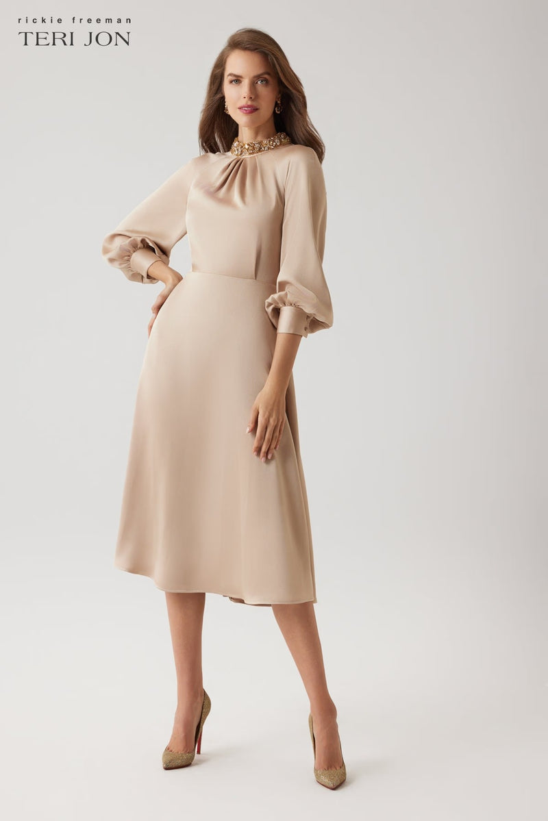 Crepe Back Satin Jewel Neck Dress